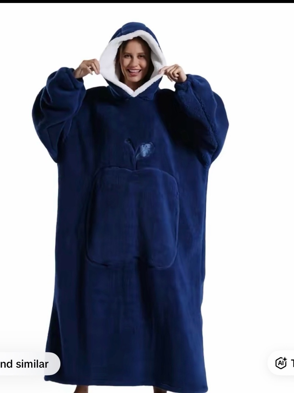 Plush Oversized Hooded Wearable Blanket - Navy Blue with White Lining